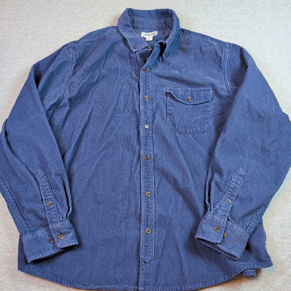 Lands' End Men's XL 46-48 Wide Wale Corduroy Shirt Shacket Blue Heavy 554433